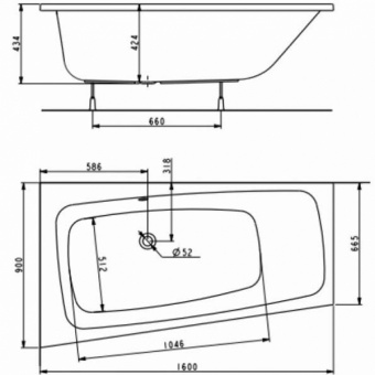 Асимметричная ванна 160х90 KOLO Split XWA1660000 правая  - Вид №2