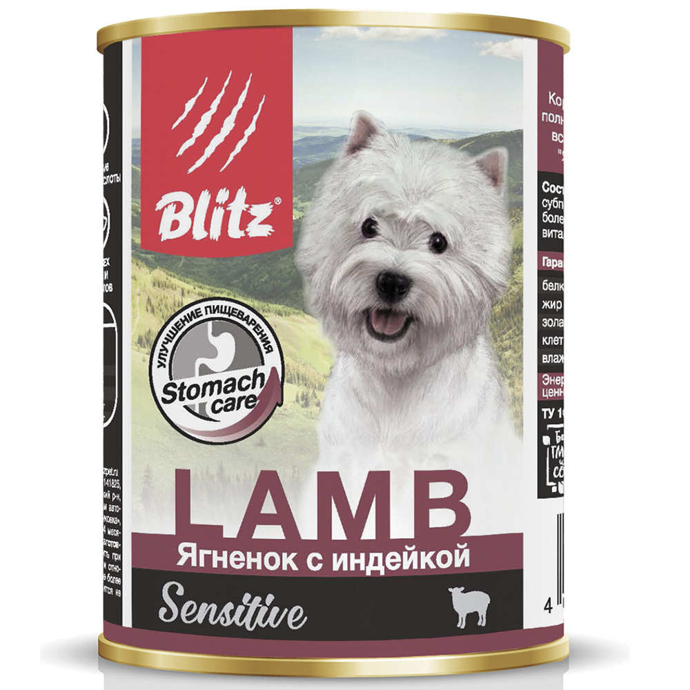 ПР0055598*24 Корм для собак Sensitive ягненок, индейкой банка 400г (упаковка - 24 шт) Blitz 