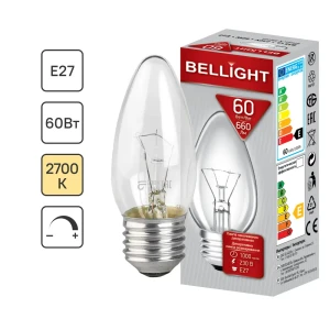 BELLIGHT Лампа накаливания E27 свеча 60Вт теплый свет для уютного интерьера 82895027