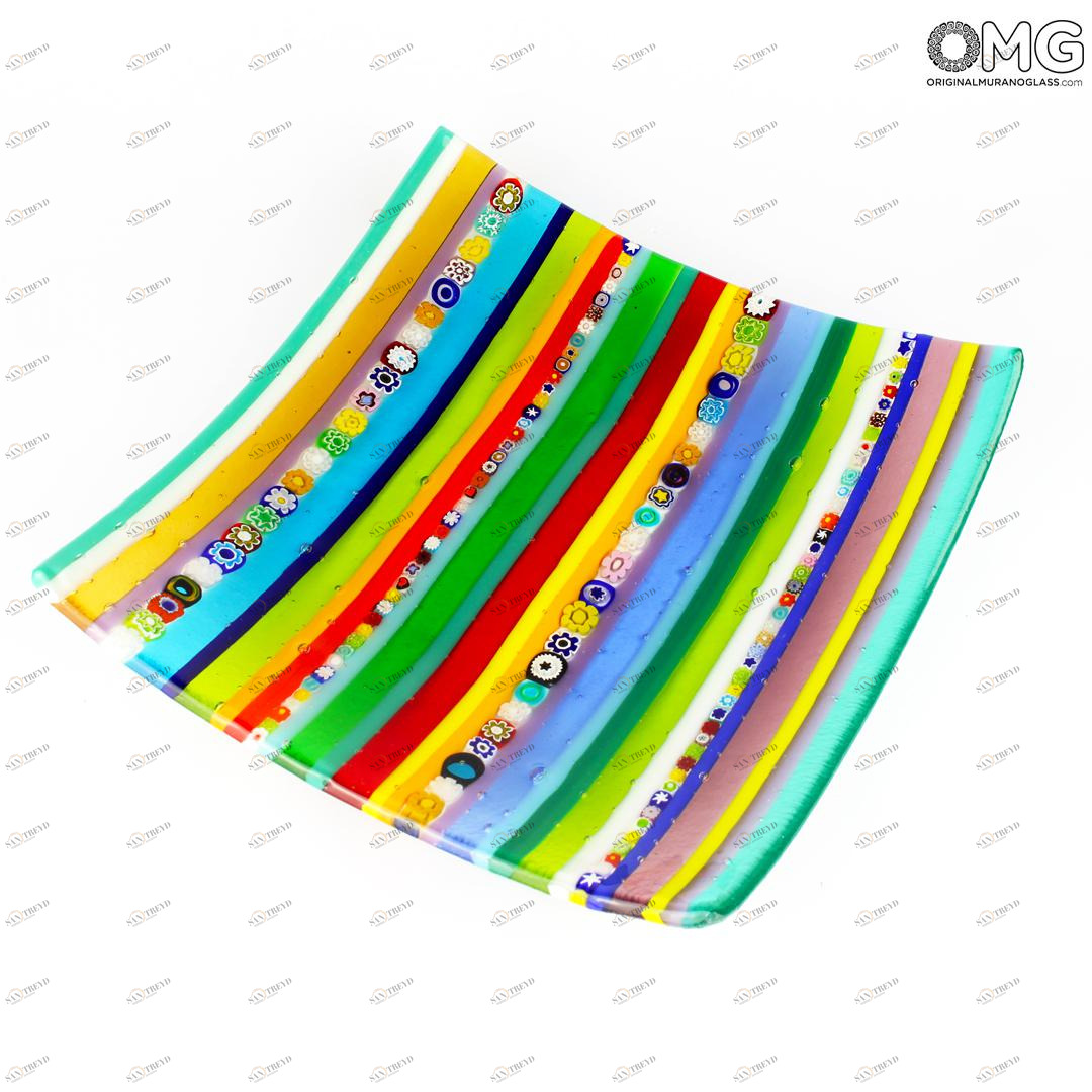 3162 ORIGINALMURANOGLASS Квадратное блюдо Нюанс - миллефиори - Original Murano Glass OMG 8 см 