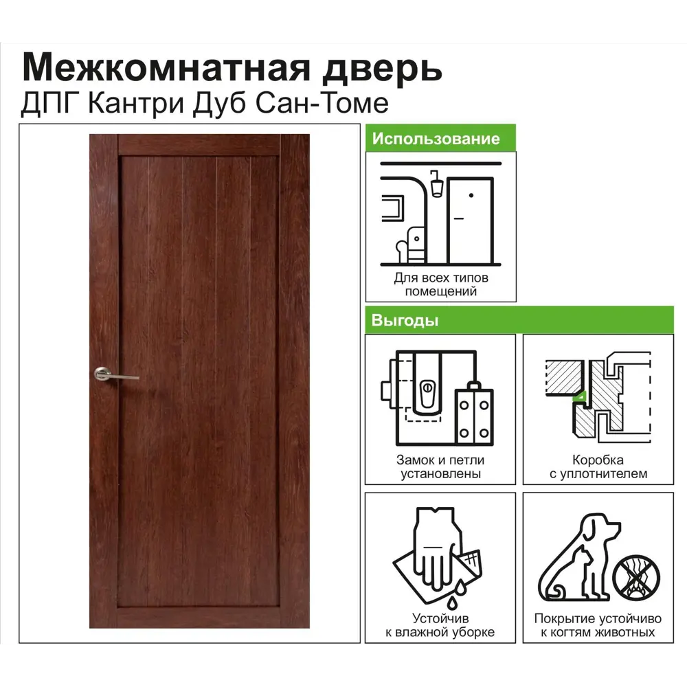 Дверь межкомнатная глухая Кантри 60x200 см, ПВХ, цвет дуб сан-томе, с фурнитурой 82248256 STLM-2137918 МАРИО РИОЛИ  - Вид №6