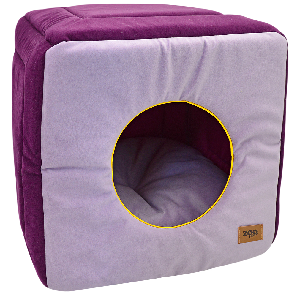 ПР0054463 Дом куб-трансформер для животных Ампир мебельная ткань №1 42х42х40см лиловый/баклажан ZOOEXPRESS  - Вид №1