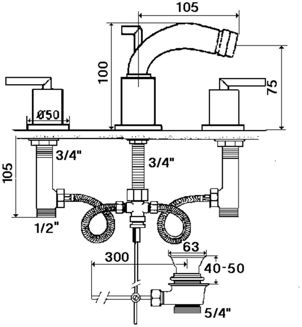 rvb Смеситель для биде, столешница, на 3 отверстия Fun 4031.--.57 - Вид №1