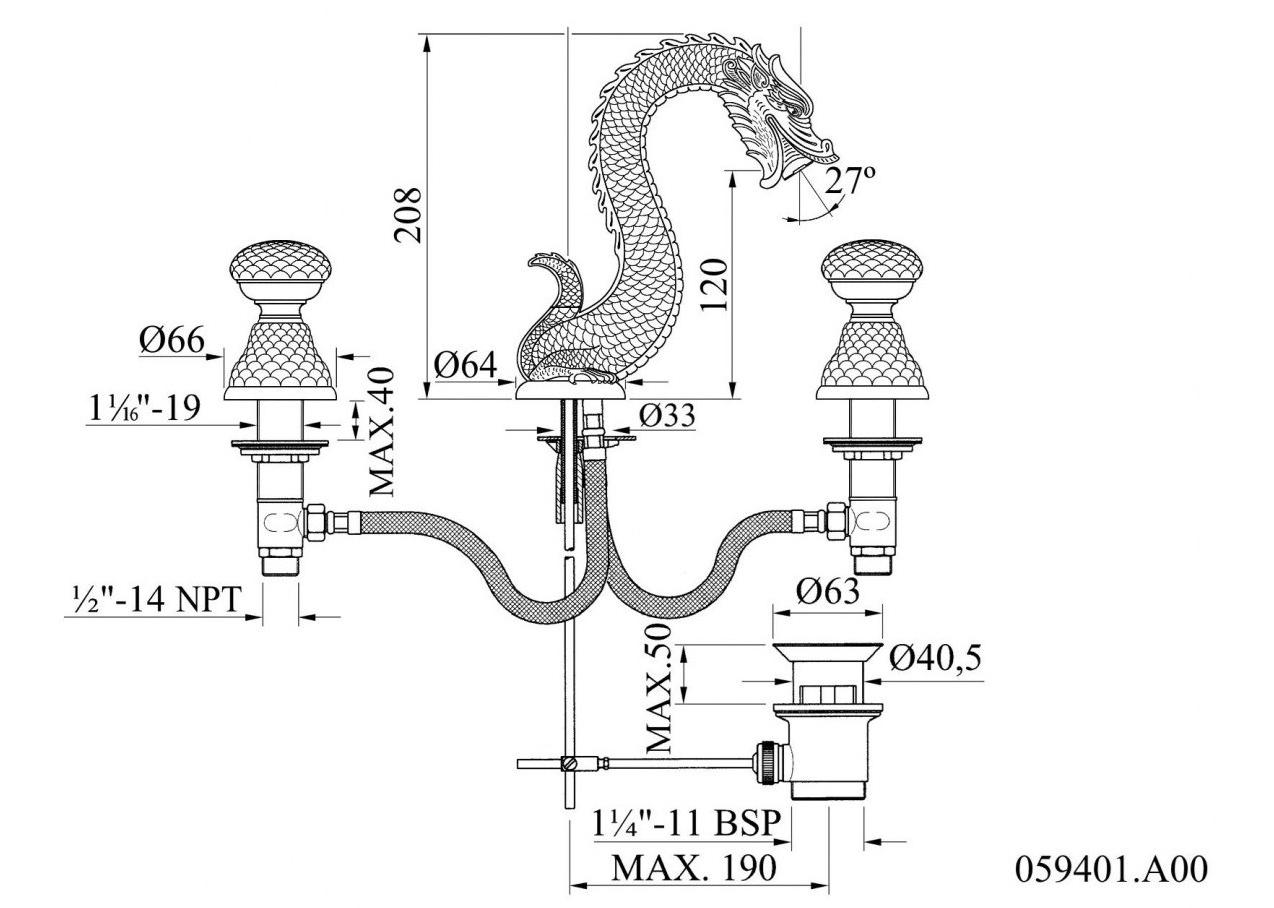 Bronces Mestre Смеситель для раковины на 3 отверстия Dragon sun-id-1396775 - Вид №1