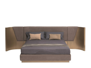 Кожаная двуспальная кровать с мягким изголовьем