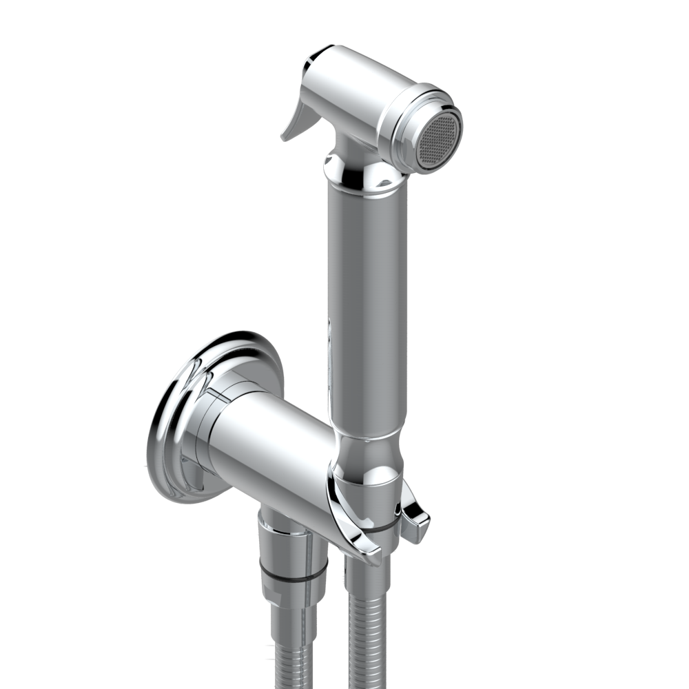 U7D-5840/9 Комплект для гигиенического душа: лейка с клапаном, усиленный шланг 1,25м и вывод для шланга со встроенным защитным остановом Thg-paris Trocadéro c чёрным ониксом Хром U7D 5840/9 A02 CAT.A