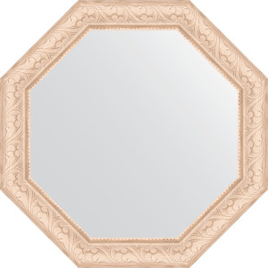 BY 3697 Зеркало в багетной раме - беленый дуб 57 mm EVOFORM Octagon