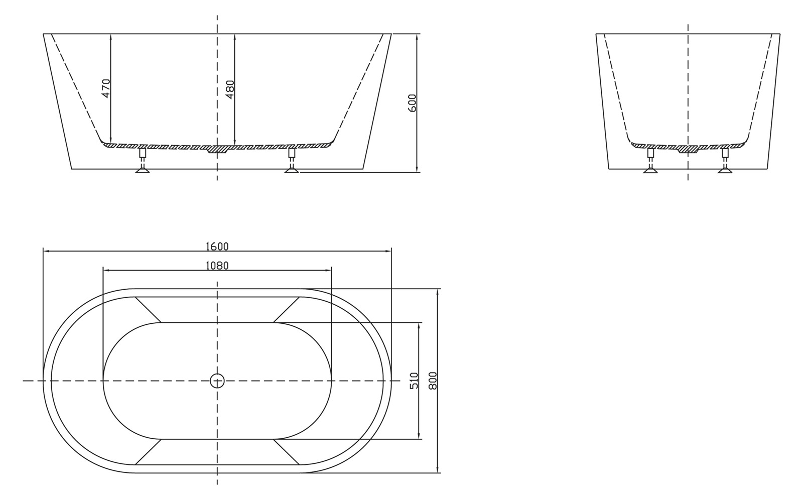 Акриловая ванна BelBagno BB202-1600-800  - Вид №2