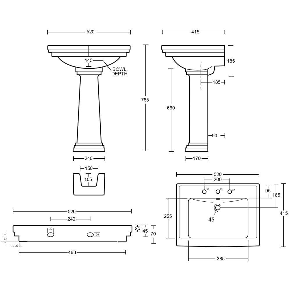 IMSR42 Раковина Astoria Deco Small - 520 мм Astoria Deco Imperial  - Вид №2