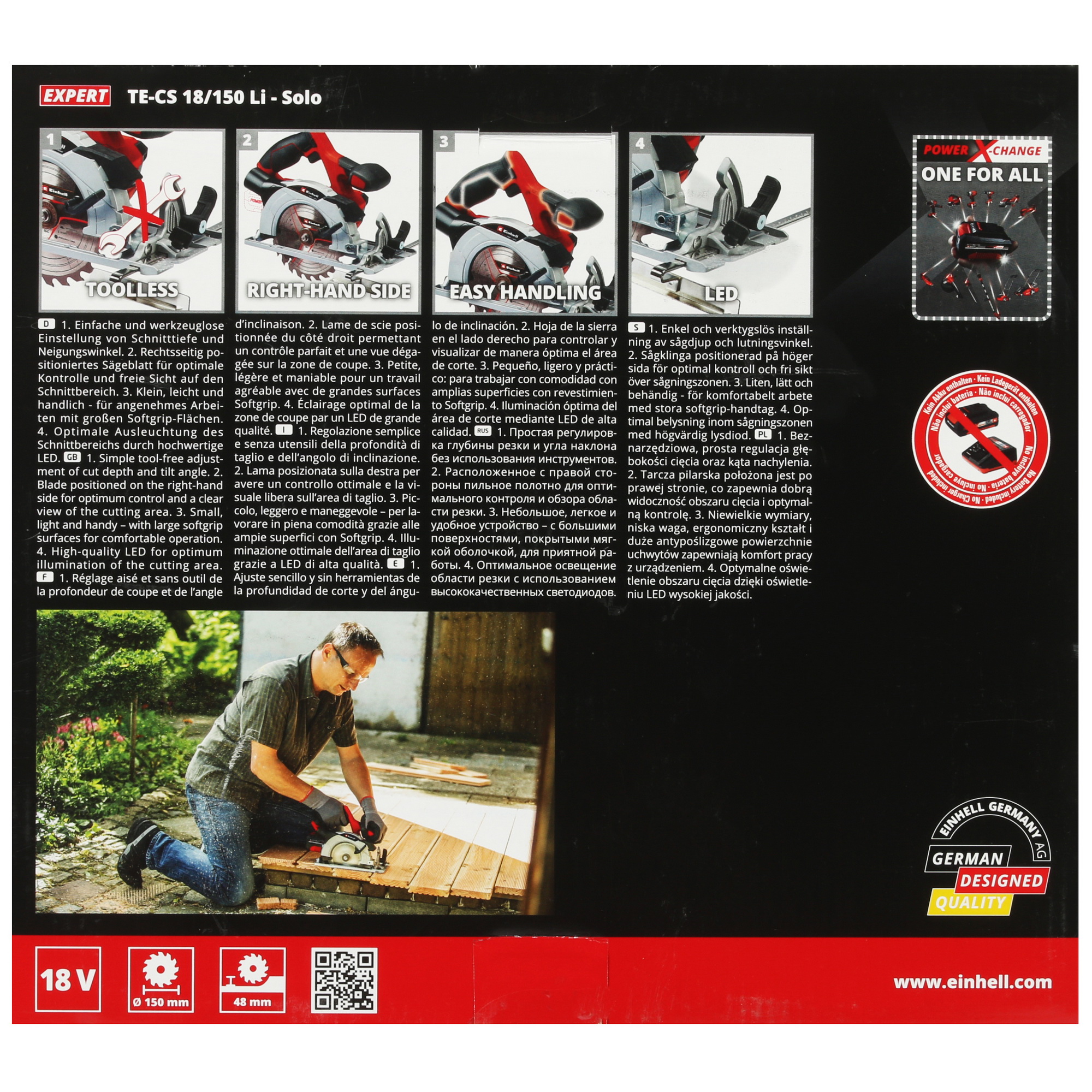 Пила дисковая Einhell PXC TE-CS 18/150 Li-Solo Power X Change 18V 5347852 STDN-0121489 - Вид №7