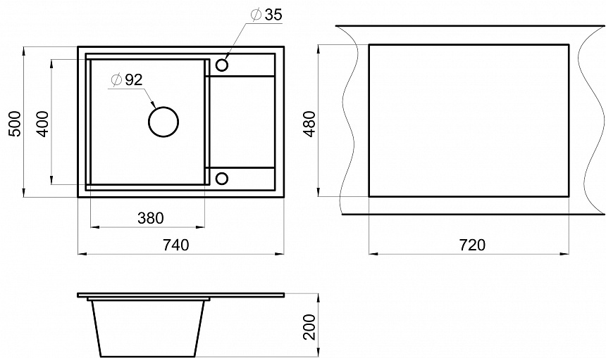 HI-74, ЧЁРНЫЙ/АРКТИК,ГИБРИД кухонная мойка , кварц GRANULA HI-74-ST139 - Вид №1