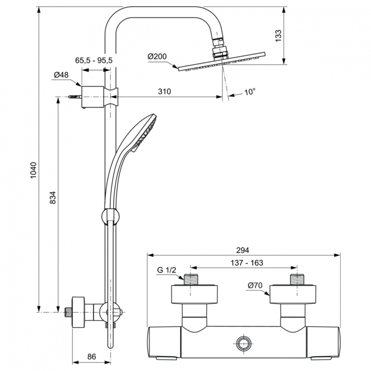 A5686AA Душевая система с термостатическим смесителем Ideal Standard IDEALRAIN SOFT  - Вид №3
