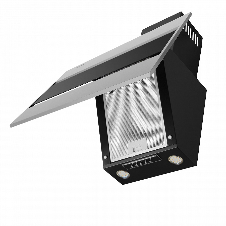 BRIDGE 60 INOX Glass Black Вытяжка / тип: подвесная, цвет: нержавеющая сталь/черное стекло, управление: кнопочное, ширина, мм: 600, полная потребляемая мощность, вт: 190• количество скоростей: 3• максимальная производительность, м3/ч: 850• площадь кухни: Santreyd  - Вид №8