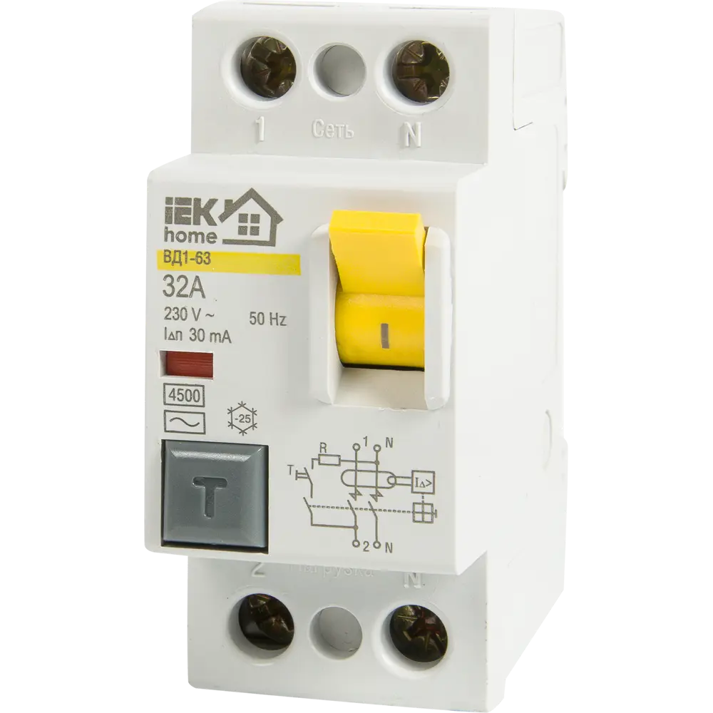 УЗО IEK Home ВД1-63 - защита от токов утечки 32А 30мА 18072580 STLM-0009418
