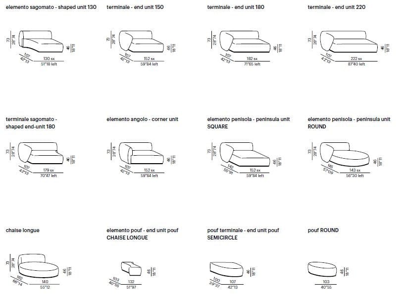 Изогнутый диван из ткани Meridiani Рене ARCH-00039465