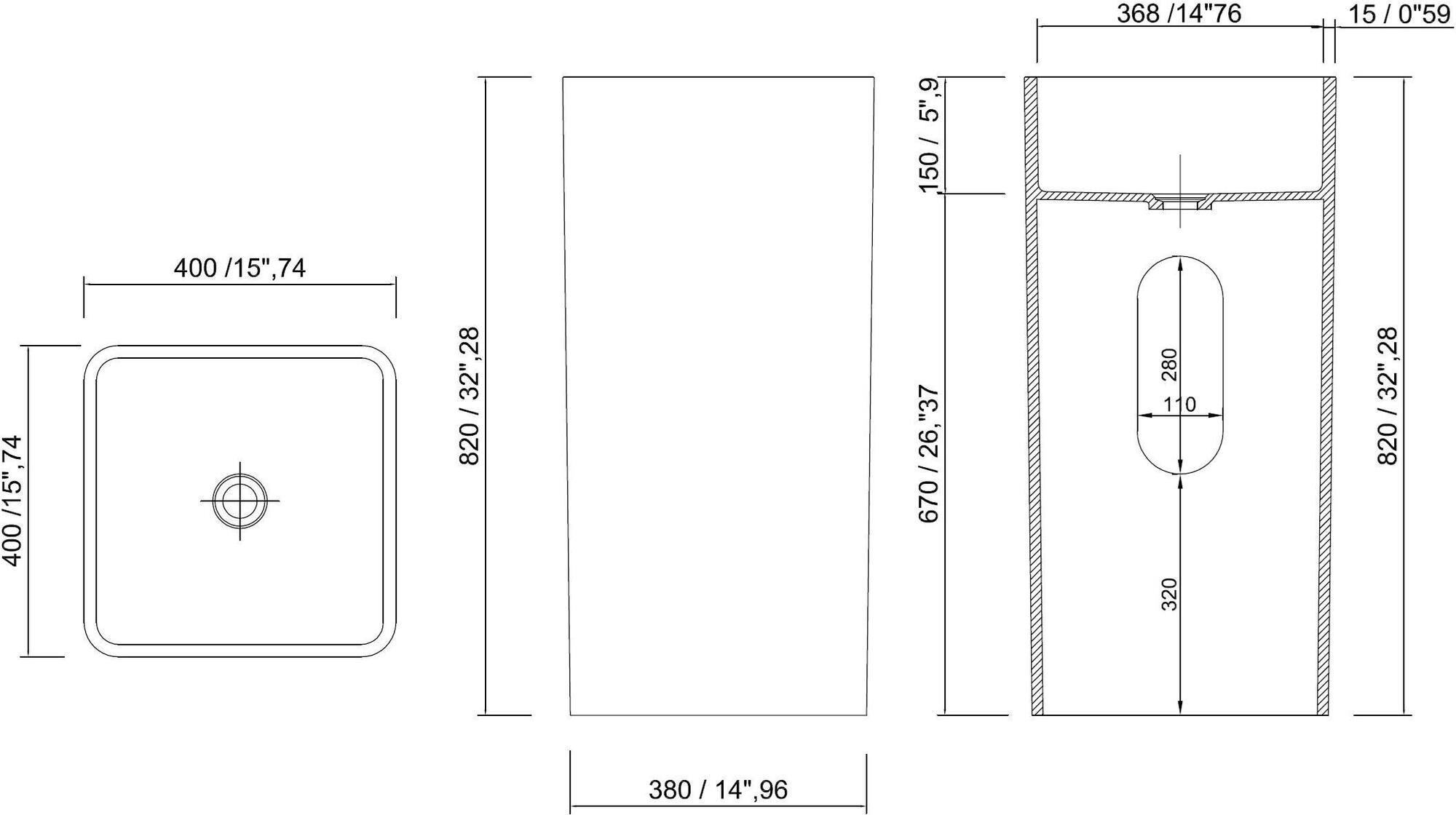 MOMA Design Отдельностоящий квадрато Lavabo с твердой поверхностью  Tbt  - Вид №1