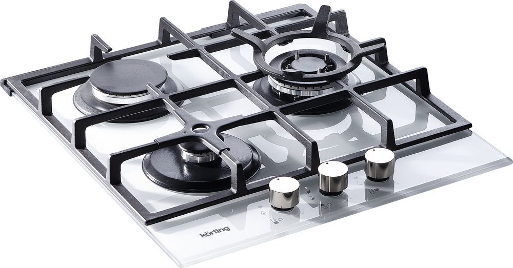 HGG 485 CTW Встраиваемые газовые панели / газ, crystal, 45x50 см, газовая, стеклокерамика, независимая, электроподжиг, газ-контроль, чугунные решетки, в комплекте - подставка wok и адаптер для кофейника, белая Korting Santreyd  - Вид №1