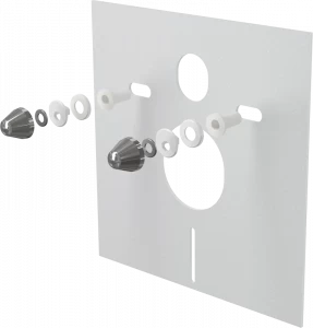 Звукоизоляционная плита для подвесного унитаза и для биде с принадлежностями и колпачками (хромированными)