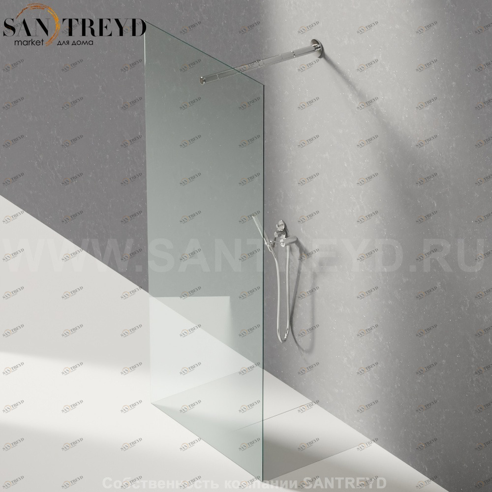 Душевое ограждение FLAT D подрезаемое, стеклянная прозрачная перегородка с держателем и встроенным душем. Размеры: глубина от 70 до 100, длина от 100 до 140 см Agape DA70100100140LO