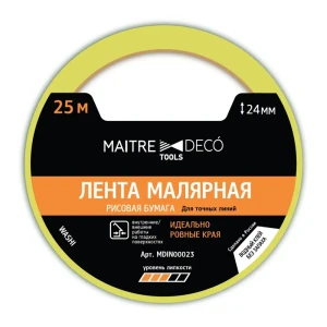 Лента малярная Maitre Deco Tools Washi 24 мм х 25 м цвет желтый