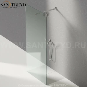 Душевое ограждение FLAT D подрезаемое, стеклянная прозрачная перегородка с держателем со встроенным соплом для установки верхнего душа. Размеры: глубина от 70 до 100, длина от 100 до 140 см