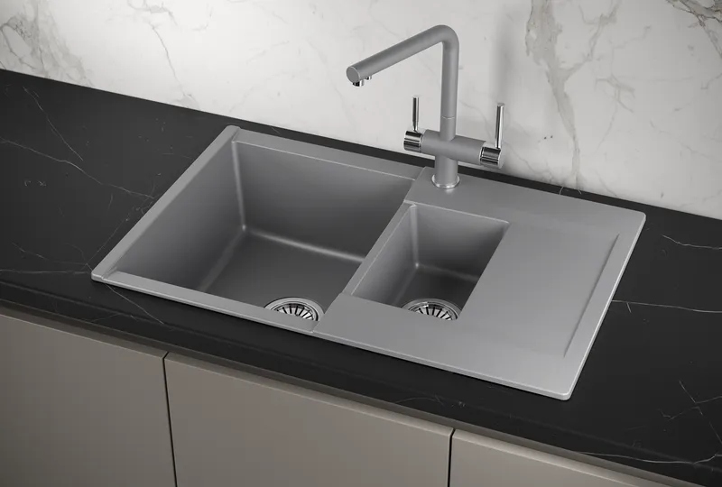 ES-7808, АЛЮМИНИУМ, кухонная мойка, кварц, ESTETICA