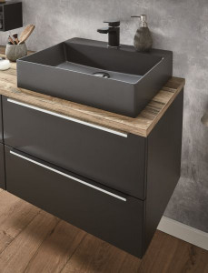 WUA3390P3(777/177) Puris Aspekt, тумба под раковину (2 ящика, ручки черный мат.) 900 мм, цвет серый космос матовый