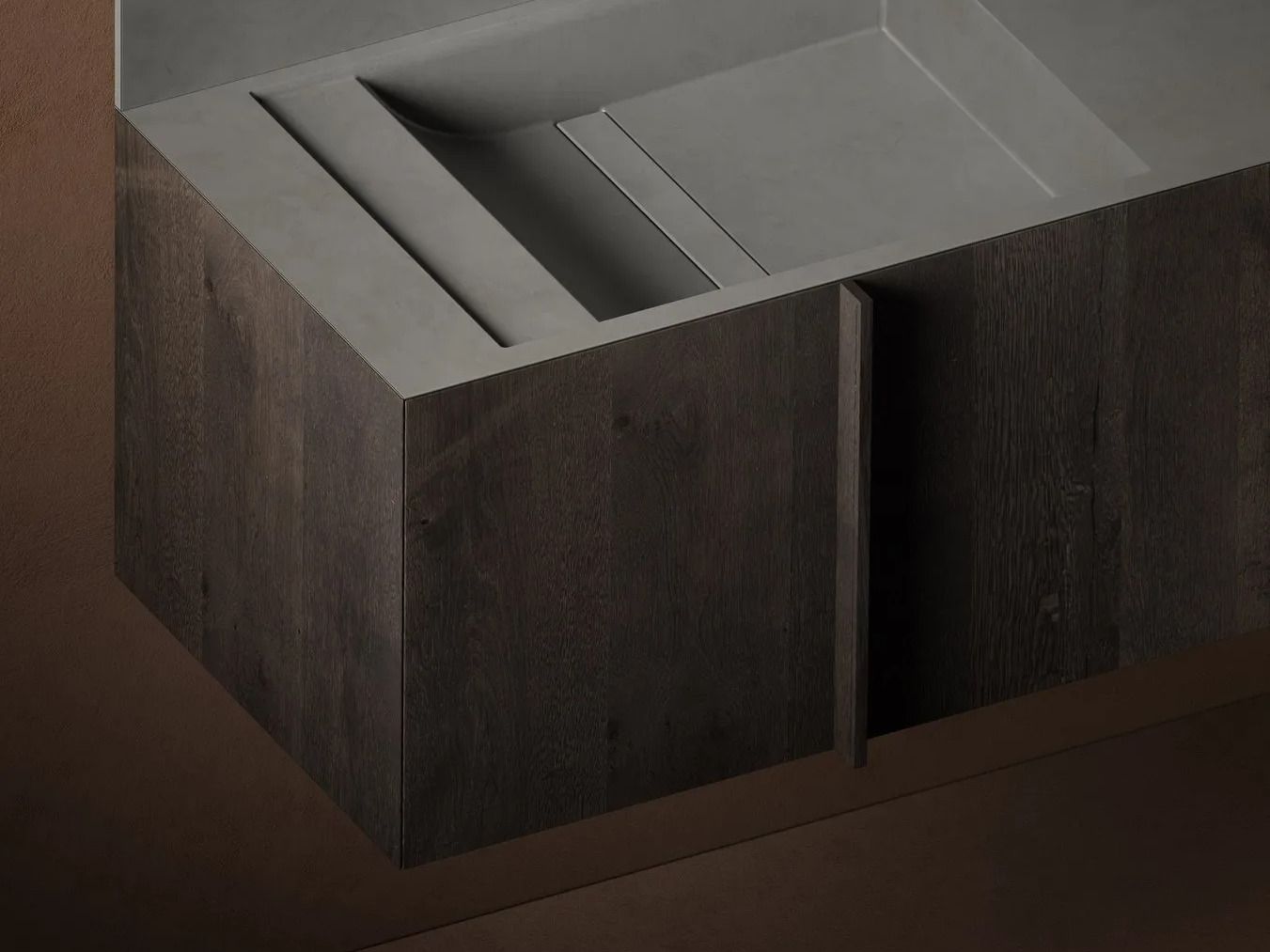 Деревянный двойной подвесной шкаф для умывальника со встроенной раковиной Inbani Paral ARCH-00089523 - Вид №1