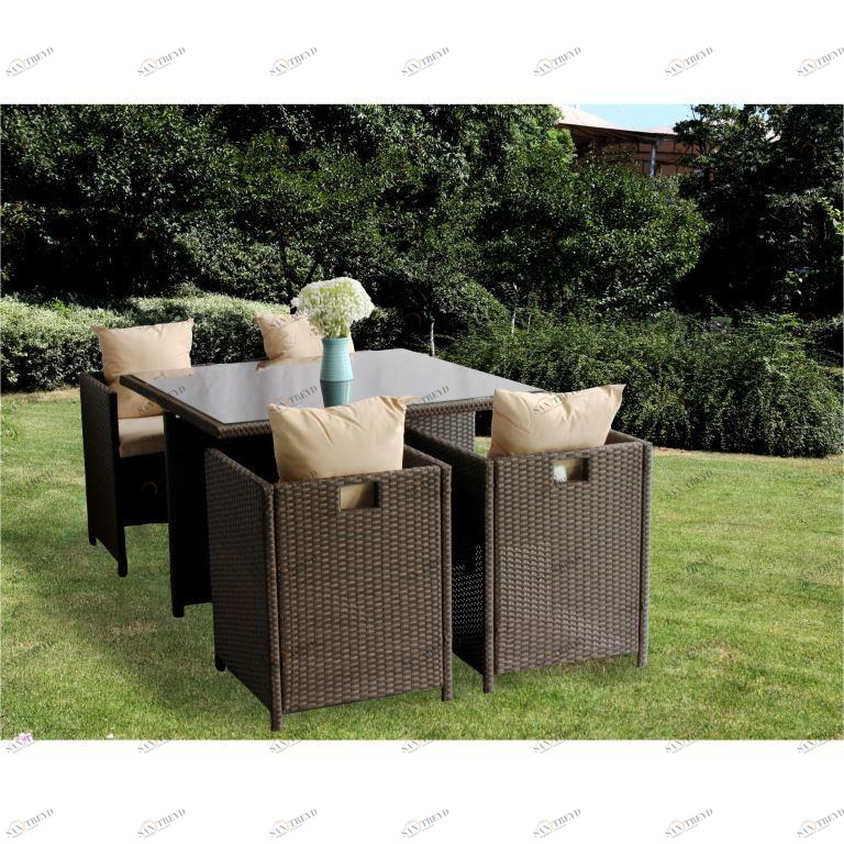 Обеденная группа коричневая на 4 персоны Cube ЭКО ДИЗАЙН PATIO 129665 Коричневый