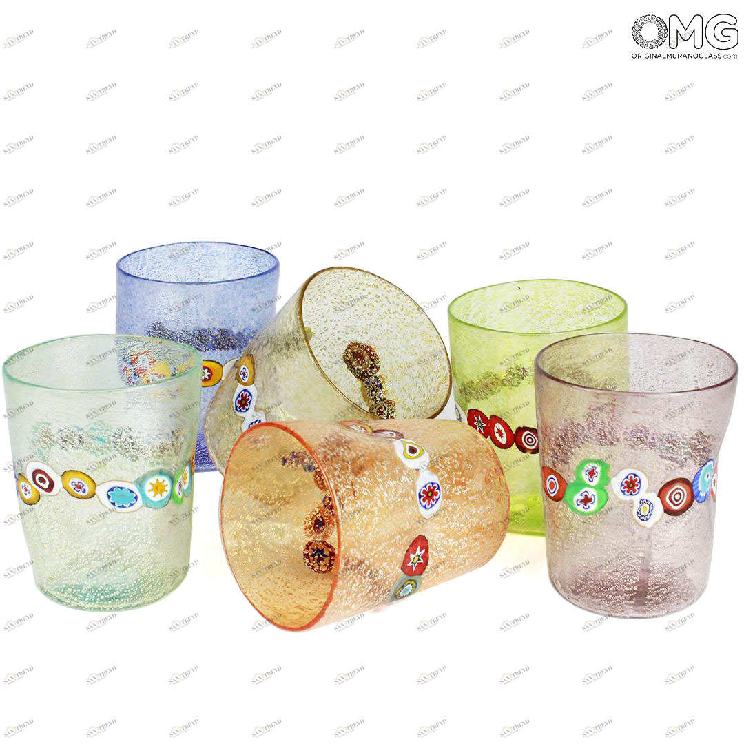 735 ORIGINALMURANOGLASS Набор из 6 стаканов - Goto con Murrine e Argento - муранское стекло OMG 8 см 