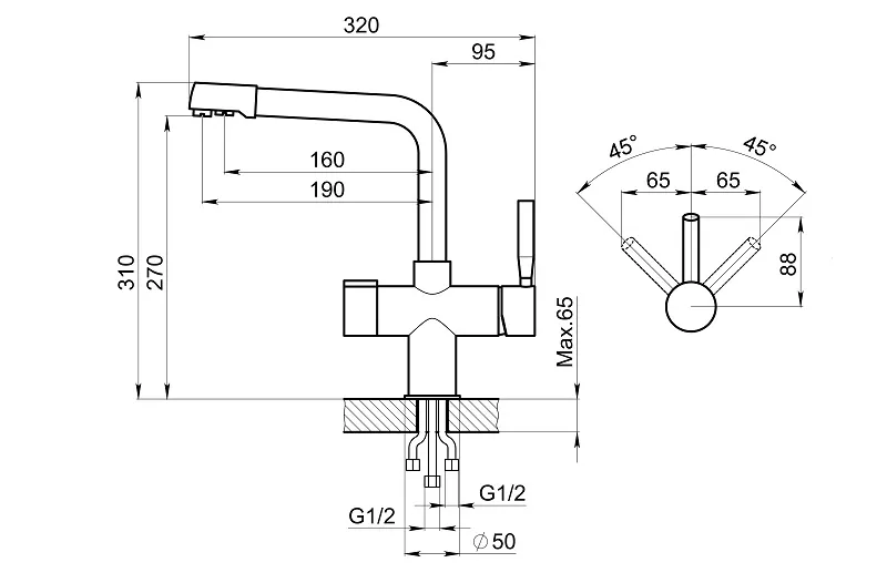 2088, СЛАНЕЦ, СМЕСИТЕЛЬ КУХОННЫЙ GRANULA 2088-ST16 - Вид №2