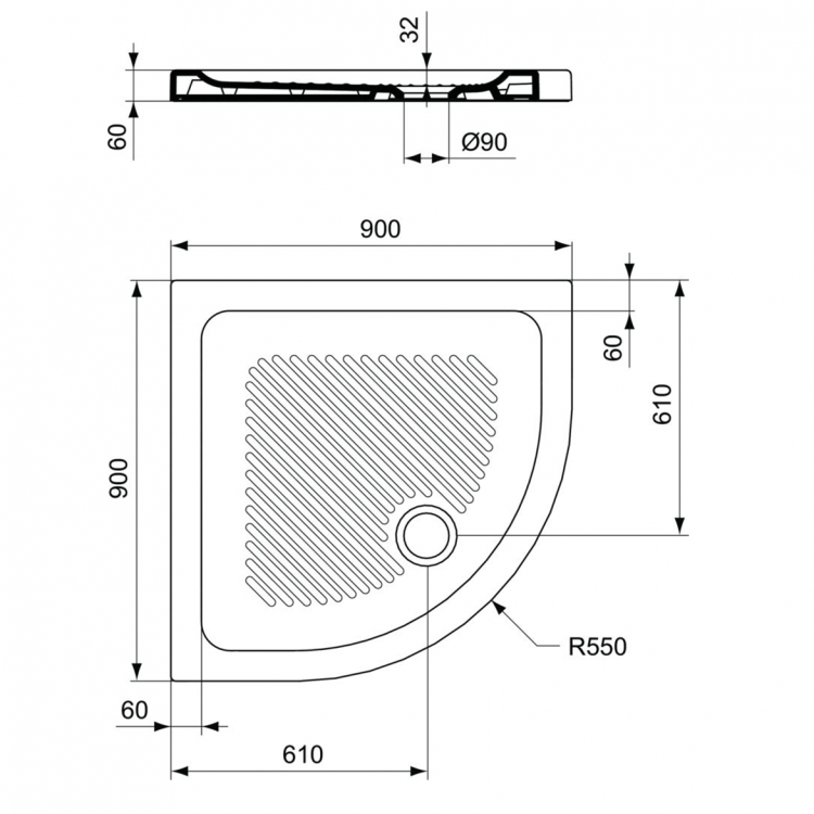T266801 Душевой поддон 90X90 см Ideal Standard CONNECT - Вид №1
