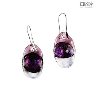 2463 ORIGINALMURANOGLASS Трёхцветные серьги из стекла соммерсо - фиолетовые - муранское стекло - Original Murano Glass OMG 2 см