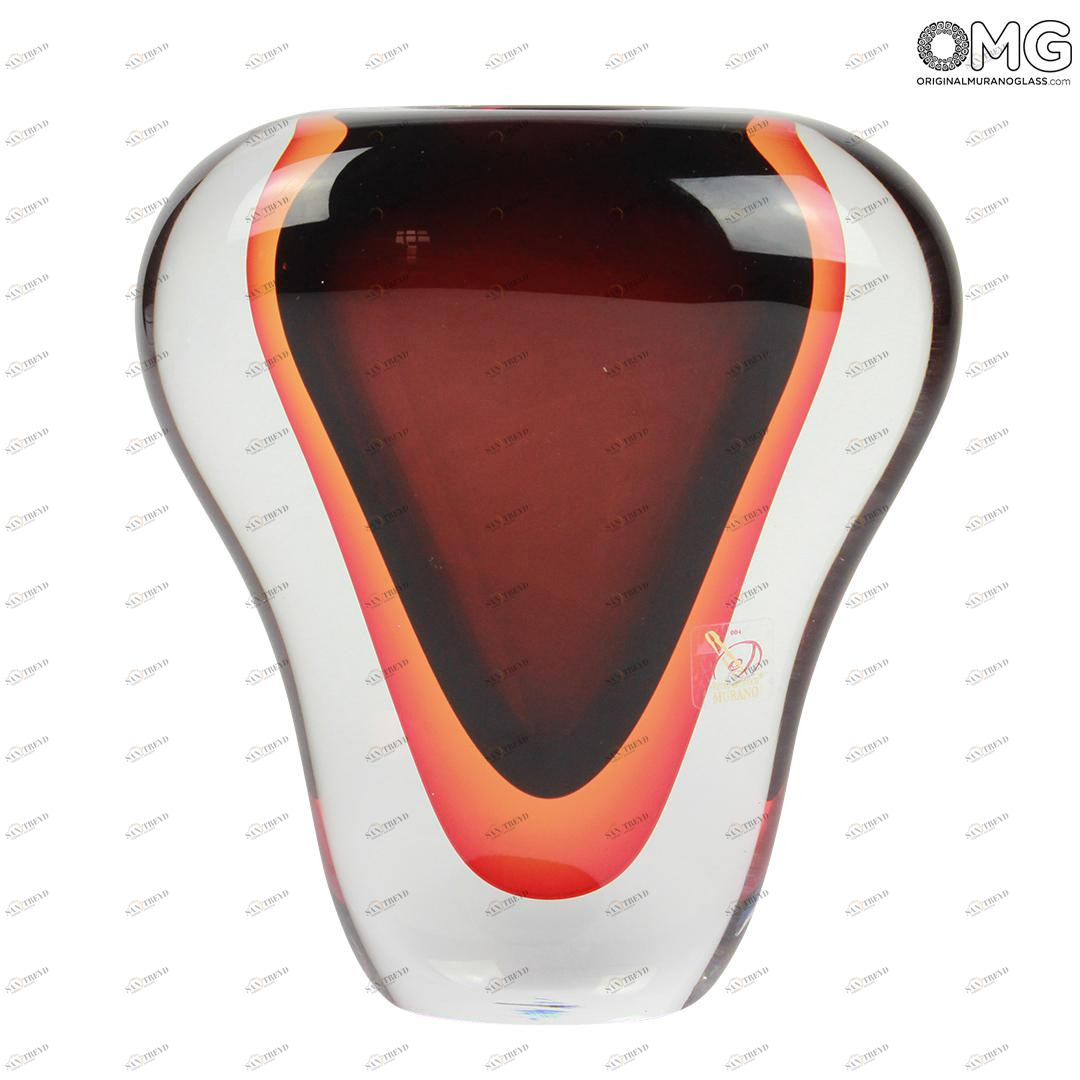 1703 ORIGINALMURANOGLASS Ваза Красная кобра - соммерсо - муранское стекло  см 