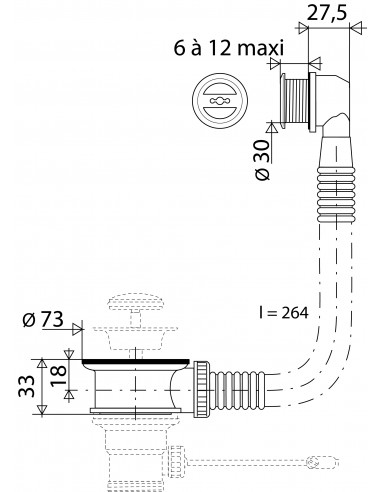 593000 000 00  Перелив для умывальника, круглая планка Д. 30 мм, Л. 20 мм, белый полипропилен, хромированная отделка Valentin Хром  - Вид №2