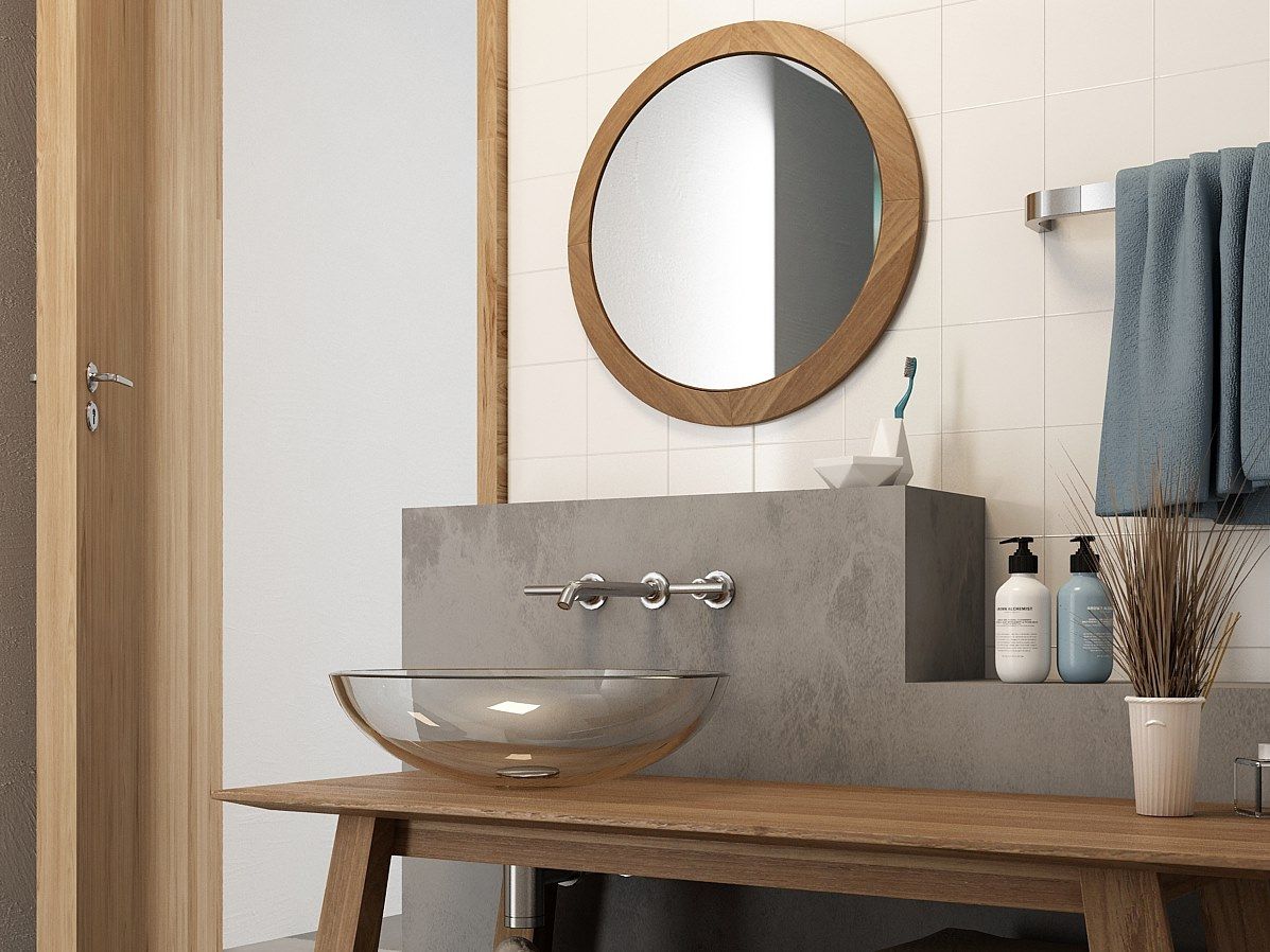 Настенное круглое зеркало из тикового дерева для ванной комнаты KARPENTER Carpenter ARCH-00020068 - Вид №1