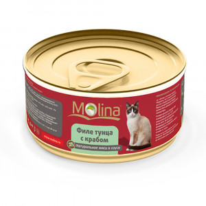 ПР0058753 Корм для кошек Филе тунца с крабом в соусе банка 80г Molina