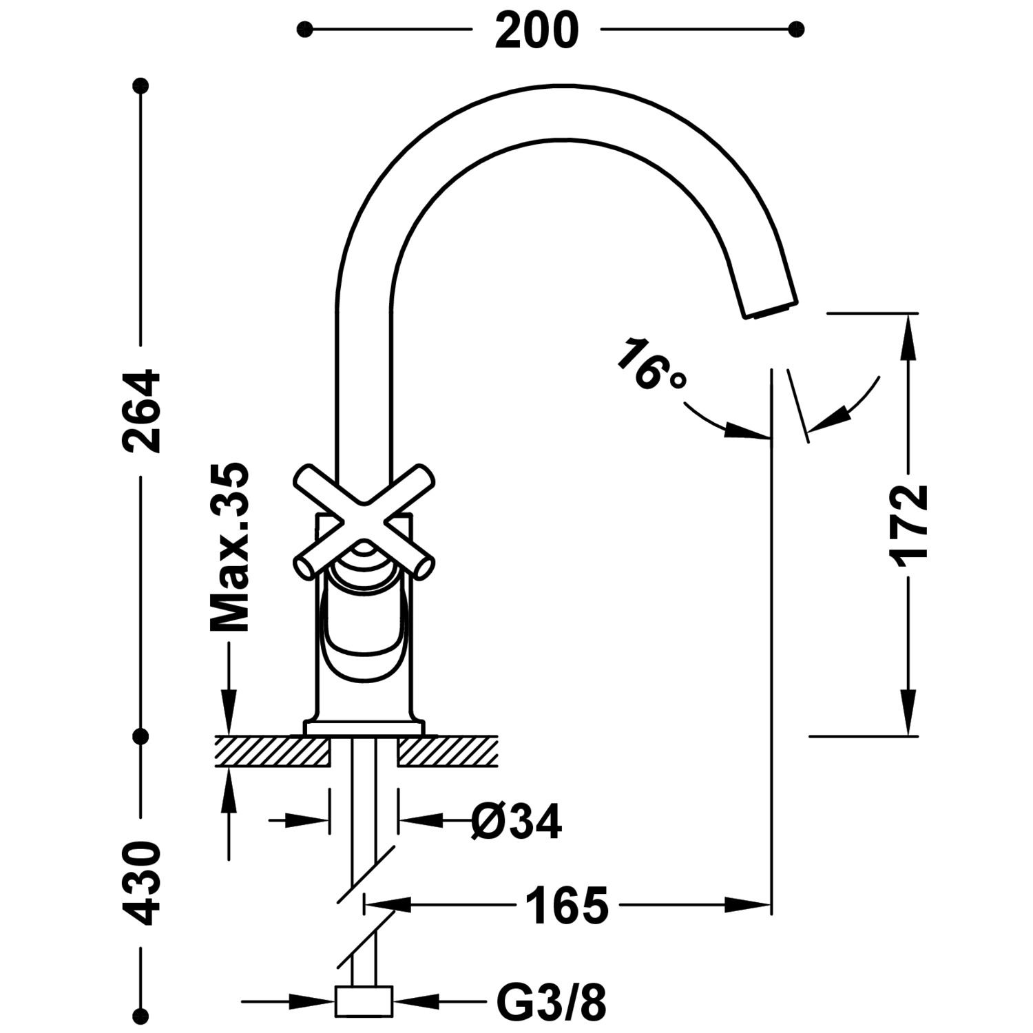 Смеситель для раковины MONTBLANC High с двумя ручками-28320301OPM TRES Mont Blanc - Вид №1