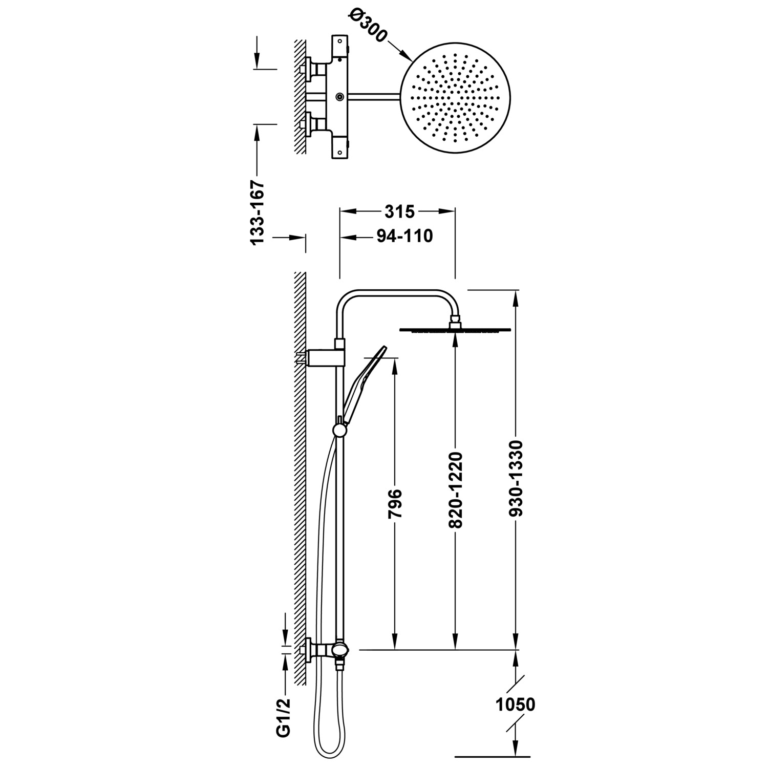 НАСТЕННЫЙ 2-полосный настенный термостатический смеситель для душа-19038705BM TRES Thermostatic - Вид №1