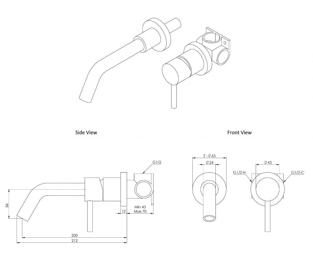 Однорычажный настенный смеситель для раковины с 2 отверстиями LUSSO Luxe ARCH-00103682 - Вид №12