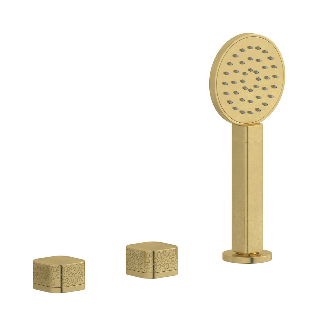 Смеситель на бортик ванной на 3 отверстия с изливом, дивертером и душевым гарнитуром. WE ARE IB eo397on_2 Natural Brass Elio