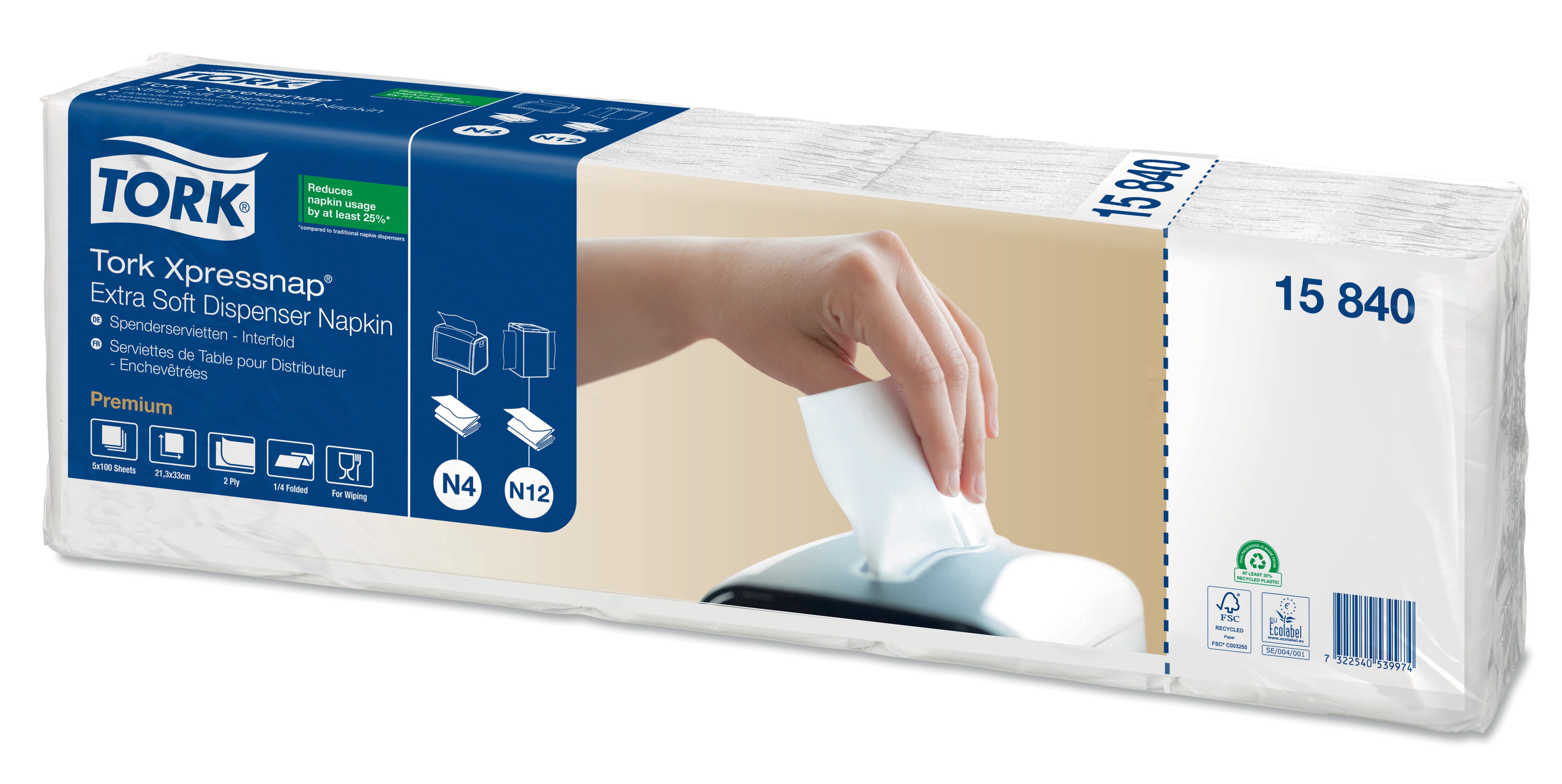 1584007 Xpressnap® экстрамягкая белая салфетка с дозатором 1/2 сложения Tork  - Вид №1