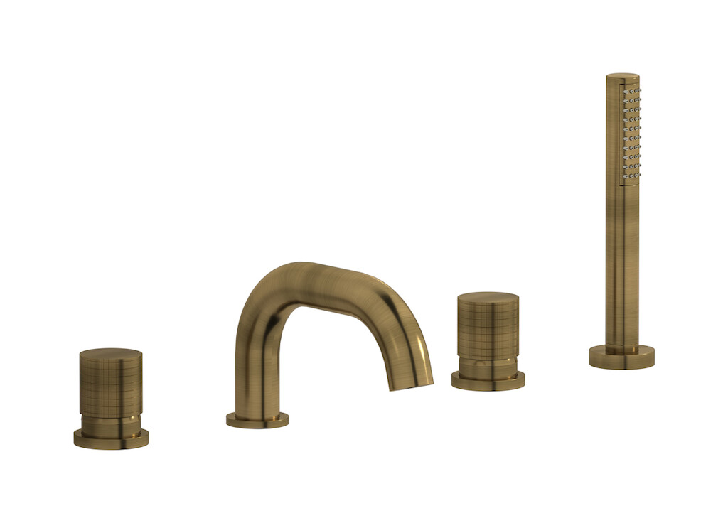 Смеситель на бортик ванной на 4 отверстий с дивертером и душевым гарнитуром. WE ARE IB ga396mb Modern Bronze Gatsby