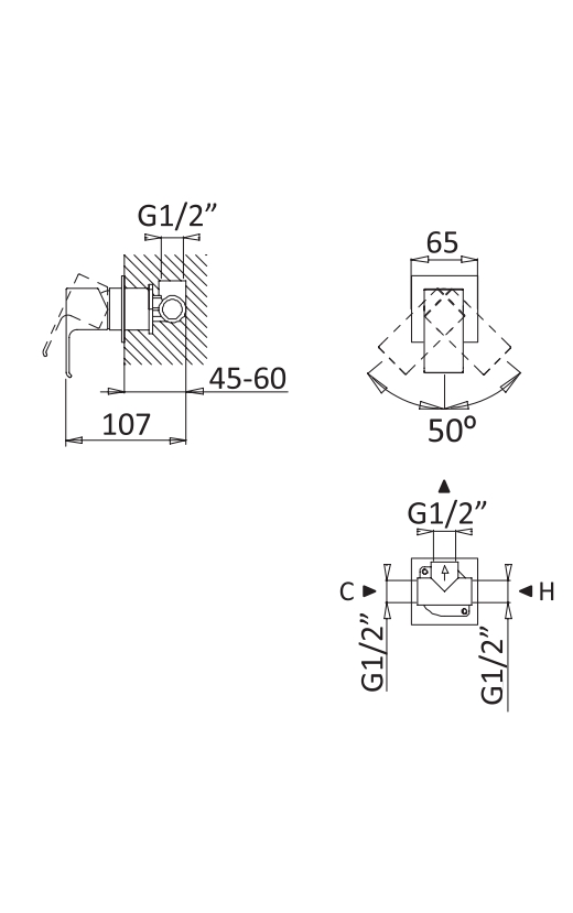 Встраиваемый однорычажный смеситель для душа CEZARES PORTA-DIM-NOP - Вид №1