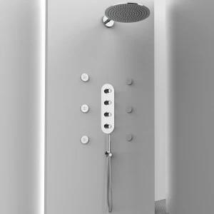 Graffio Круглая внутренняя часть душа. <br /> Кронштейн, лейка для душа, 3-х сторонний термостат, <br /> подключение к водопроводу с / приставка, душ и гибкий шланг, 6 жетонов. AM040 T