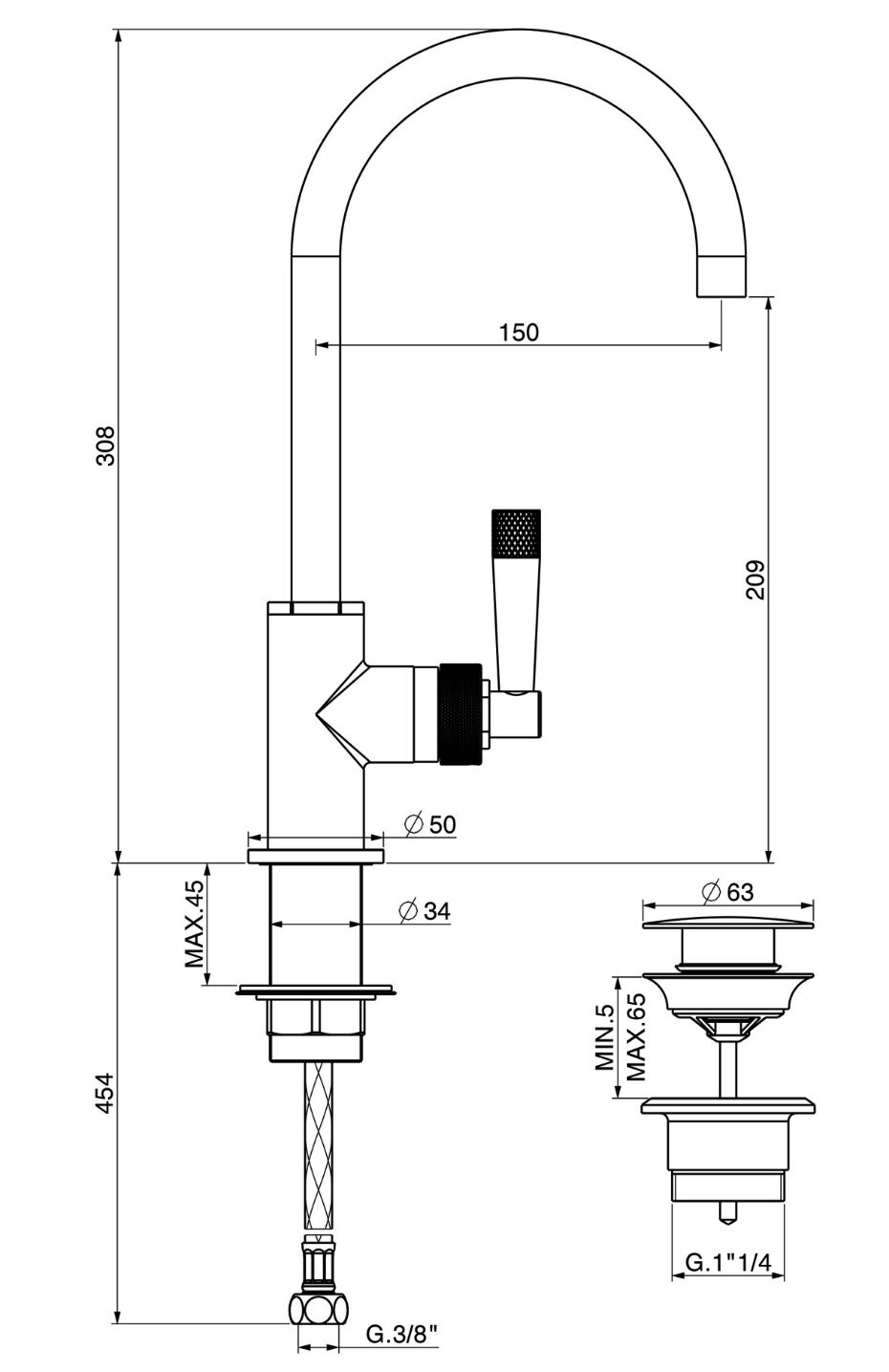 Однорычажный смеситель для раковины GATTONI MD ARCH-00016186