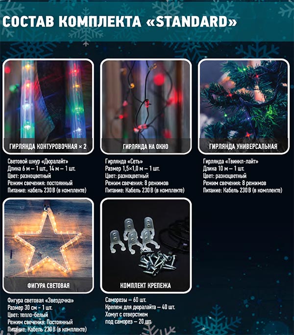 Новогодний набор для украшения дома разноцветный "Standard" 5 предметов SUPERNW ГИРЛЯНДЫ, ГИРЛЯНДЫ И ОСВЕЩЕНИЕ 097676 Разноцветный  - Вид №1