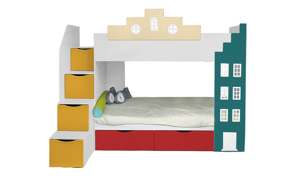 Кровать подростковая двухъярусная с 2 ящиками правая "Амстердам" МАНДАРИН АМСТЕРДАМ 179537 Разноцветный;белый;красный Santreyd  - Вид №2