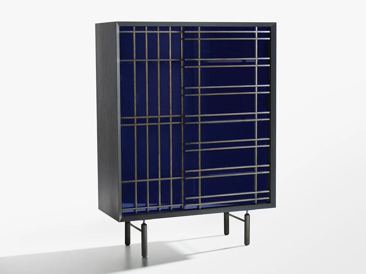 Деревянный и стеклянный шкаф с раздвижными дверями Potocco Sen ARCH-00033505 - Вид №2