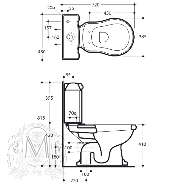 ML.BLL-25.101.BI/ML.BLL-25.148.BI/ML.MEC-29.148.BR Компакт унитаз с бачком Белый Migliore  Италия  - Вид №4